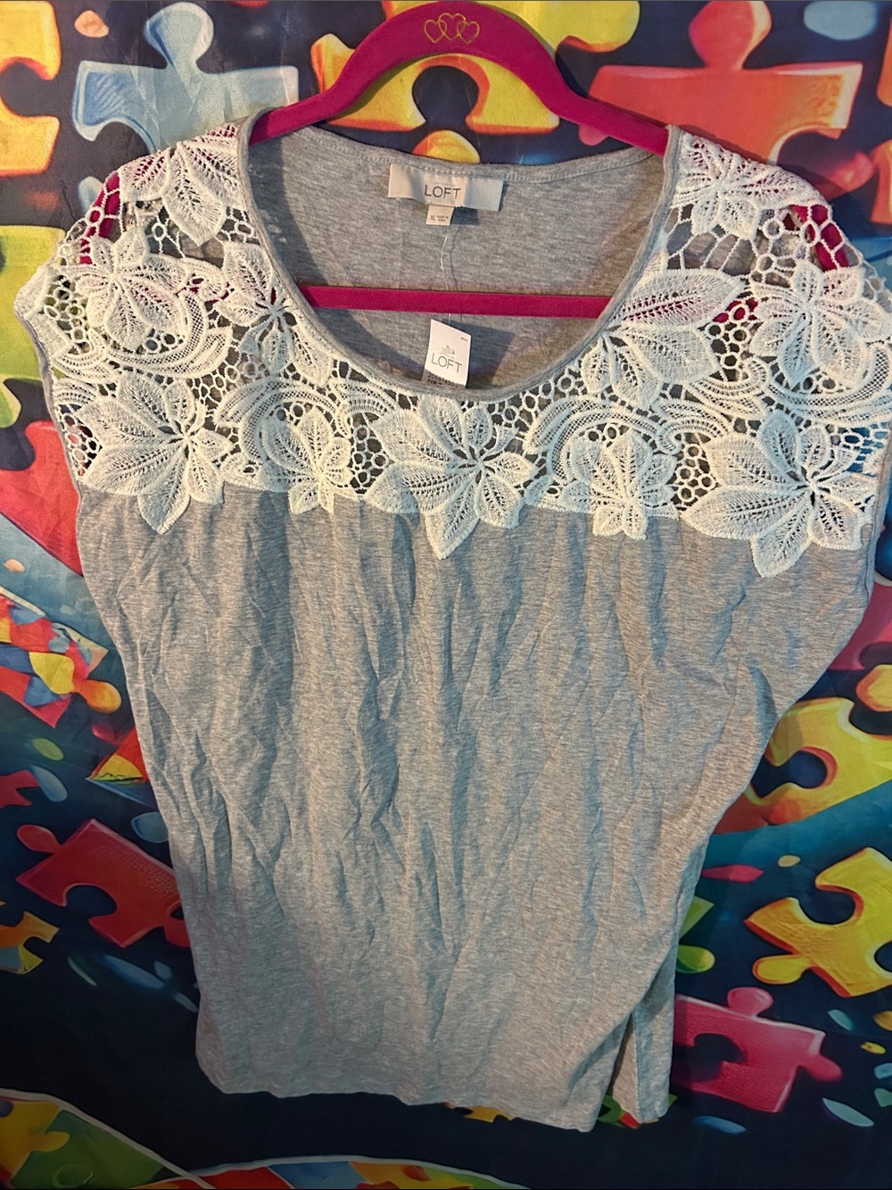 LOFT White Lace Yoke Top